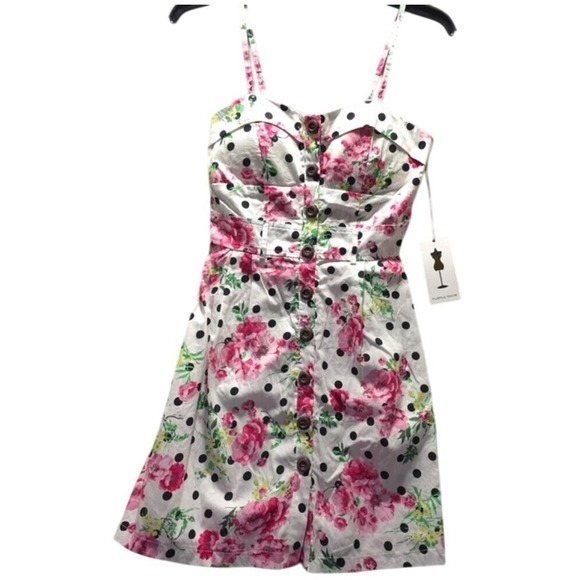 Purple Snow Other - Purple Snow Juniors Mini Dress White Pink Floral Polka Dot Size M NWT‎